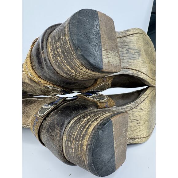 Bed|Stü Womens Leather Harness Boots 7 Brown Distressed Western Moto Made In Mex - Picture 7 of 12